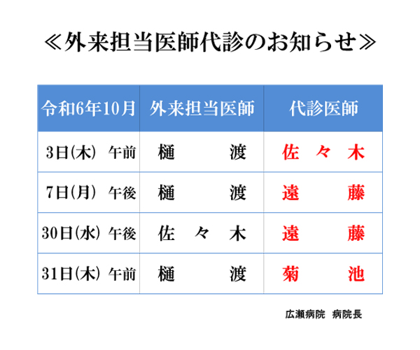 2024年10月　外来担当医師代診